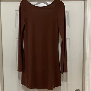Free People Beach Chocolate Long Sleeve Open Back Dress Large/nwot